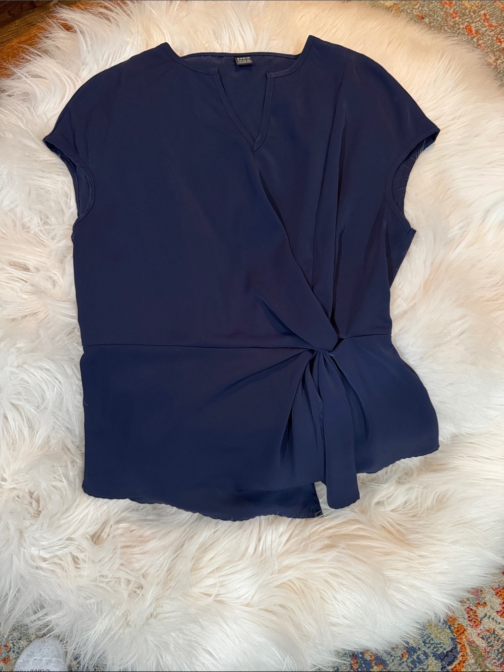 SHEIN Navy Side-Knot Cap Sleeve Blouse